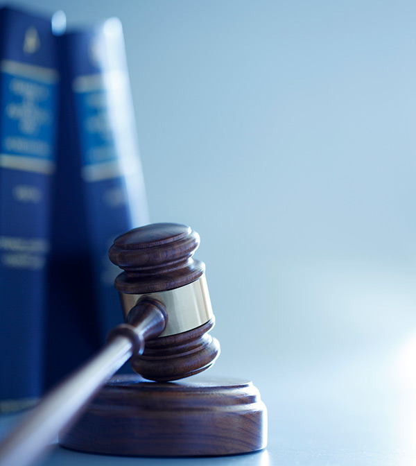 Gavel In Front Of Row Of Law Books stock photo
